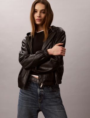 Женские куртки Calvin Klein Faux Leather Hooded Jacket — фото 4