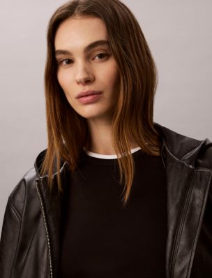 Женские куртки Calvin Klein Faux Leather Hooded Jacket — фото 5