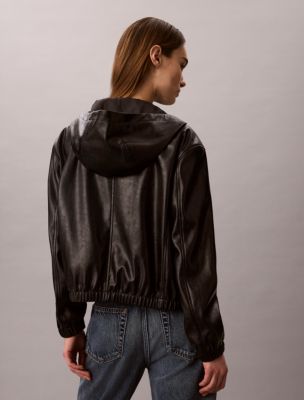Женские куртки Calvin Klein Faux Leather Hooded Jacket — фото 6