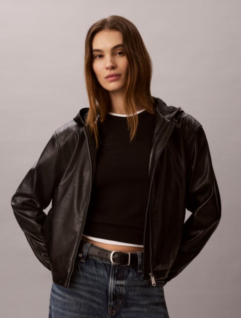 Женские куртки Calvin Klein Faux Leather Hooded Jacket