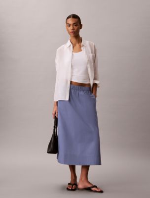 Cotton Poplin Midi Skirt, Dusty Sailor Blue