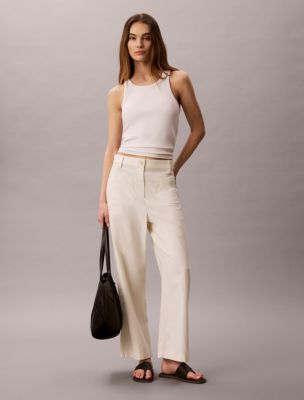 Twill Wide Leg Pants, Tofu