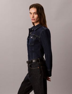 Женские рубашки Calvin Klein Sculpt Denim Trucker Button-Down Shirt — фото 4