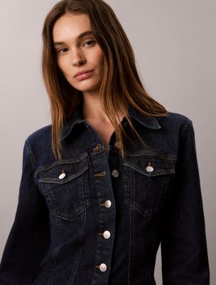 Женские рубашки Calvin Klein Sculpt Denim Trucker Button-Down Shirt — фото 6