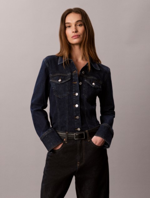 Женские рубашки Calvin Klein Sculpt Denim Trucker Button-Down Shirt