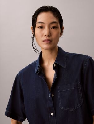Женские рубашки Calvin Klein Lyocell Blend Cropped Boxy Shirt — фото 3