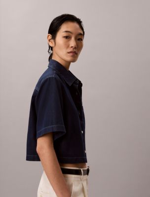 Женские рубашки Calvin Klein Lyocell Blend Cropped Boxy Shirt — фото 4