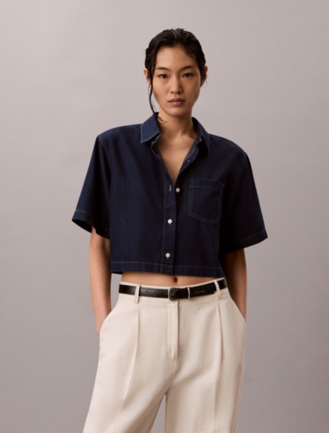 Женские рубашки Calvin Klein Lyocell Blend Cropped Boxy Shirt