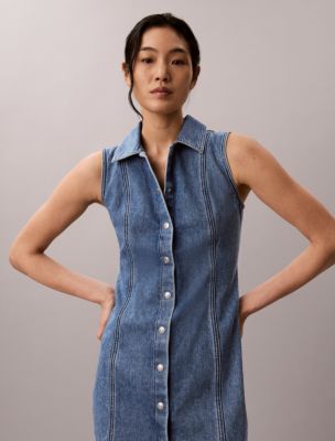 cameo denim dress Calvin Klein Women's Denim Seamed Mini Dress in Blue July