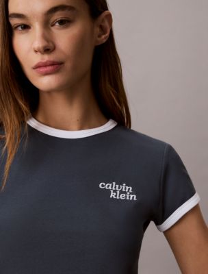 Женские футболки Calvin Klein 1989 Logo Slim Ringer Tee — фото 2