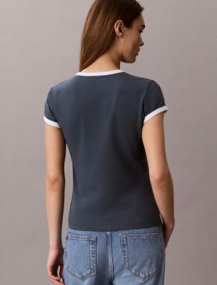 Женские футболки Calvin Klein 1989 Logo Slim Ringer Tee — фото 4