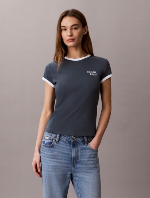 Женские футболки Calvin Klein 1989 Logo Slim Ringer Tee