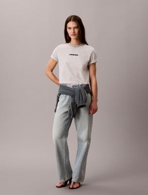 Женские футболки Calvin Klein Striped CK Logo Tee — фото 2