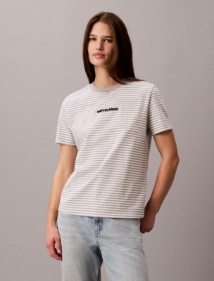 Женские футболки Calvin Klein Striped CK Logo Tee — фото 3