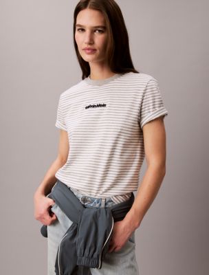 Женские футболки Calvin Klein Striped CK Logo Tee — фото 5