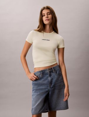 Contour Rib Logo Cropped Tee, Green Essence
