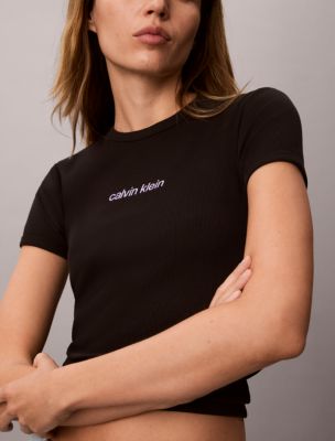 Женские футболки Calvin Klein Contour Rib Logo Cropped Tee — фото 3