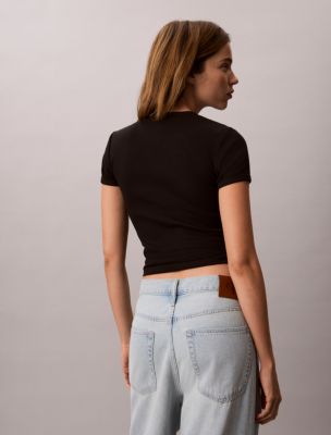 Женские футболки Calvin Klein Contour Rib Logo Cropped Tee — фото 5