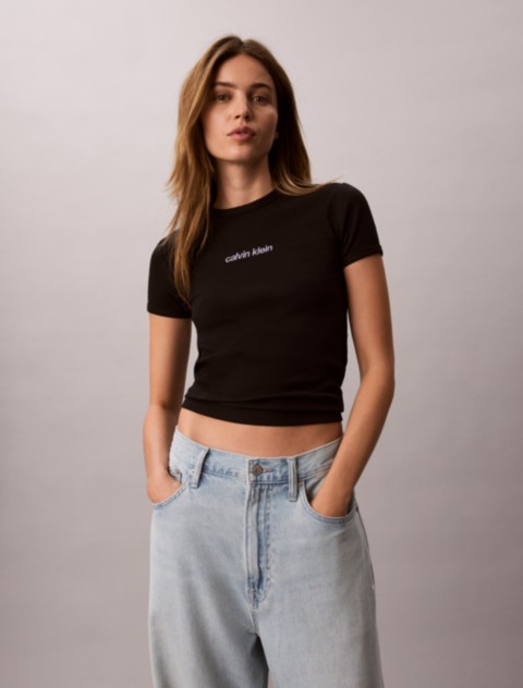 Женские футболки Calvin Klein Contour Rib Logo Cropped Tee