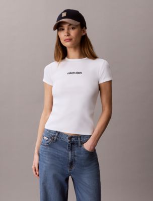 Contour Rib Logo Cropped Tee, Bright White