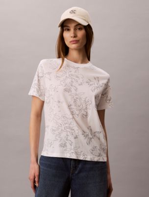 Женская футболка Calvin Klein Floral Graphic Classic, цвет: Яркий белый — фото 4