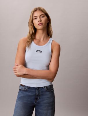 Contour Rib Logo Graphic Tank Top, Blue Dream