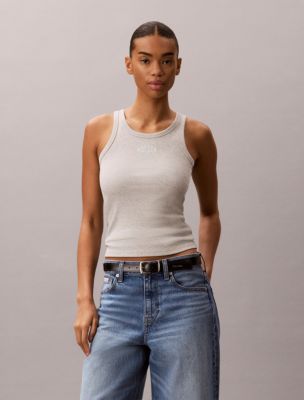 Contour Rib Logo Graphic Tank Top, Ba10 Grey Heather