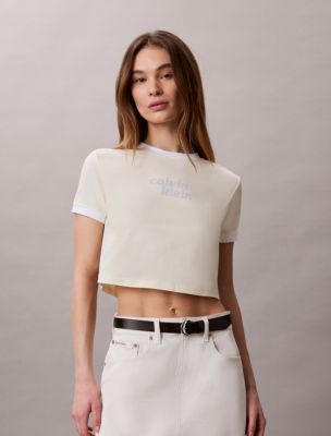 Logo Graphic Cropped Ringer T-Shirt, Pear Sorbet