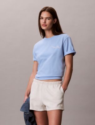 Cursive Calvin Klein Graphic Boxy Tee, Placid Blue