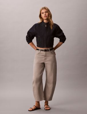 Cropped Barrel Jeans, Grey Sage