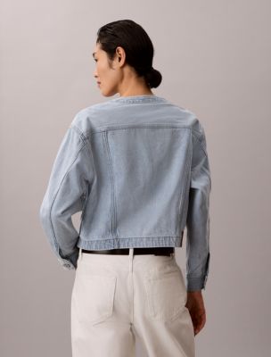 Женские куртки Calvin Klein Cropped Collarless Denim Trucker Jacket — фото 4