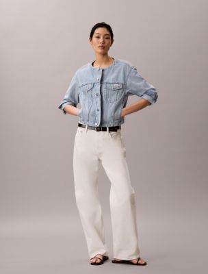 Женские куртки Calvin Klein Cropped Collarless Denim Trucker Jacket — фото 6