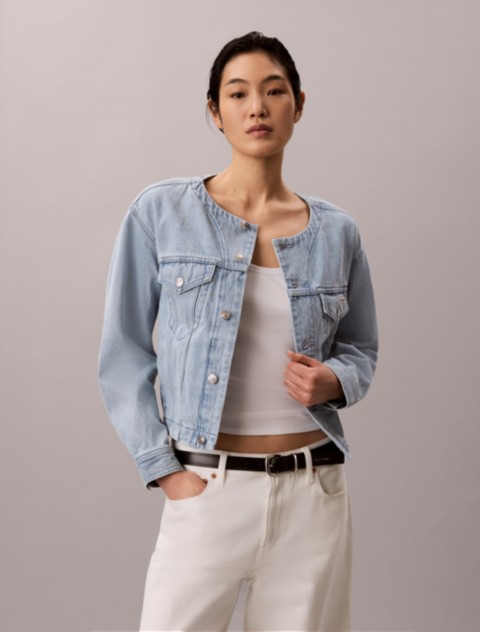 Женские куртки Calvin Klein Cropped Collarless Denim Trucker Jacket