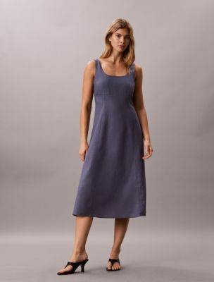 Linen Blend Midi Dress, Grisaille