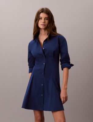 Женское платье Calvin Klein Cotton Poplin Mini Shirt Dress, цвет: Синий — фото 2