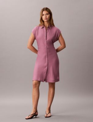Pleated Lyocell Shirt Dress, Dusky Orchid