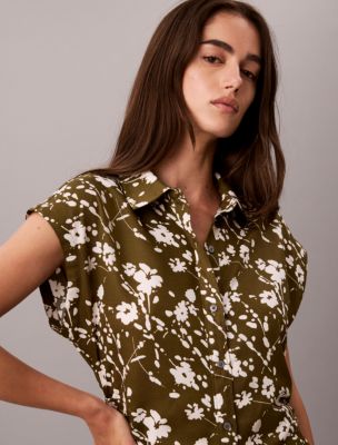 Женское платье Calvin Klein Printed Lyocell Pleated Shirt Dress, цвет: С принтом оливковый молочный — фото 2