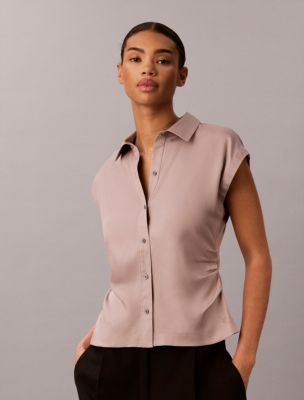 Lyocell Button-Down Sleeveless Top, Dusted Fox