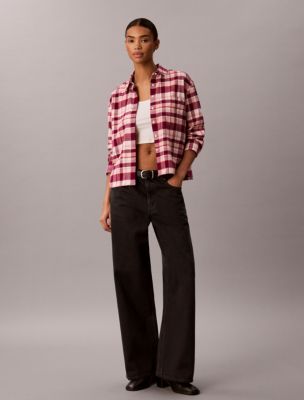 Женская рубашка Calvin Klein Plaid Flannel, цвет: Ягодный клетчатый — фото 2