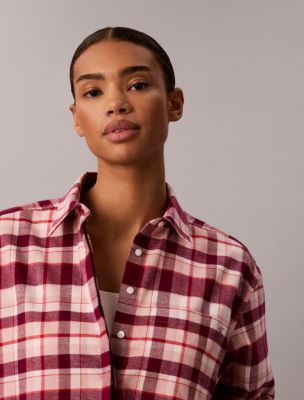 Женская рубашка Calvin Klein Plaid Flannel, цвет: Ягодный клетчатый — фото 3