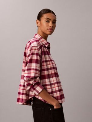 Женская рубашка Calvin Klein Plaid Flannel, цвет: Ягодный клетчатый — фото 4
