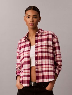 Женская рубашка Calvin Klein Plaid Flannel, цвет: Ягодный клетчатый — фото 1
