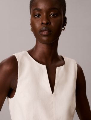 Женский топ Calvin Klein Linen Blend Sleeveless Top, цвет: Turtledove — фото 4