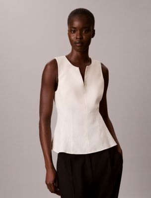 Женский топ Calvin Klein Linen Blend Sleeveless Top, цвет: Turtledove — фото 1