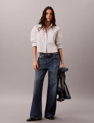 Женская рубашка Calvin Klein Yarn-Dyed Cotton Poplin Cropped Shirt, цвет: Ashes Of Roses — фото 2