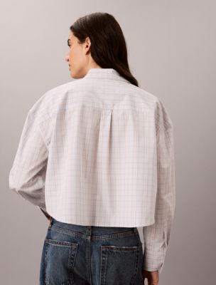 Женская рубашка Calvin Klein Yarn-Dyed Cotton Poplin Cropped Shirt, цвет: Ashes Of Roses — фото 4