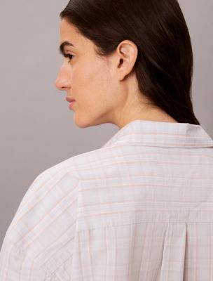 Женская рубашка Calvin Klein Yarn-Dyed Cotton Poplin Cropped Shirt, цвет: Ashes Of Roses — фото 6