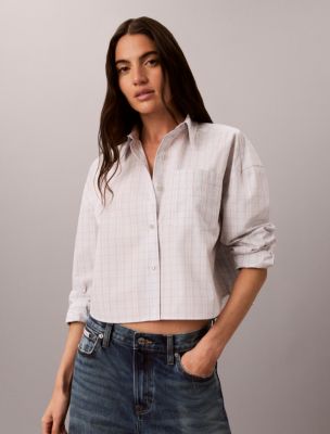 Yarn-Dyed Cotton Poplin Cropped Shirt, Ashes of Roses