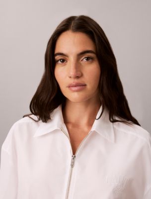 Женские рубашки Calvin Klein Cotton Poplin Cropped Zip Shirt — фото 3