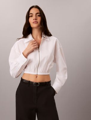 Женские рубашки Calvin Klein Cotton Poplin Cropped Zip Shirt — фото 5